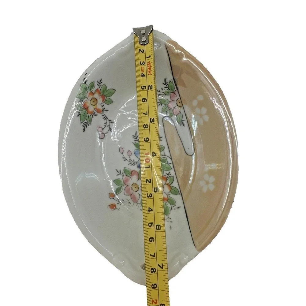 Vintage Made in Japan Hand Painted Floral Lusterware Porcelain Trinket Dish 7in‎